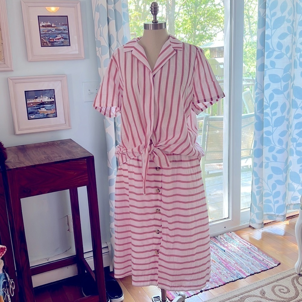 Popsugar 2 Piece Set Tie Front Button Down Blouse and skirt size extra large